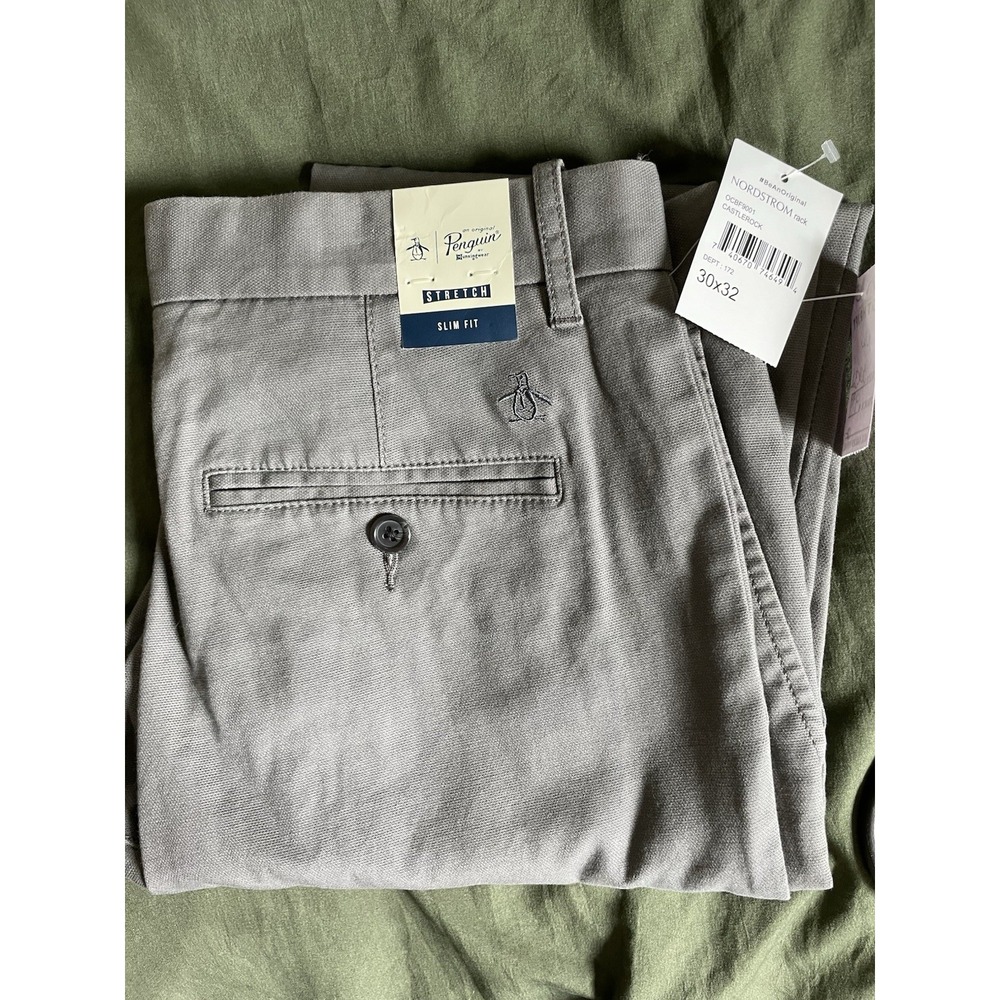 Original Penguin Stretch Slim Fit Chino Dress Pants Castlerock Grey 30x32